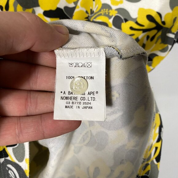 A Bathing Ape Short Sleeve Yellow Aloha Camo Pique Polo Shirt Men's size Small - Picture 7 of 11